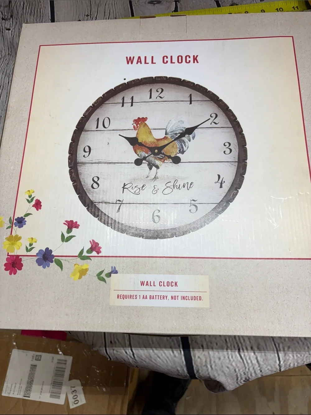 Cracker Barrel Rooster Wall Clock in White and Brown with Yellow Accent